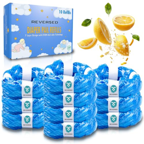 REVERSED® Påfyllningskassetter för Blöjhink - Kompatibel med Tommee Tippee Twist & Click, Angelcare Sangenic, Spross - Fräsch doft av Citron (10 Påfyllningar)