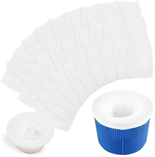 Pool Skimmer Socken, Filter Skimmer Pool, 30PCS Skimmer Filter Netz, Pool Filter Netz, Schwimmbad Skimmer Socken, Wiederverwendbar Skimmerkorb Netz für Entfernt Gras Blätter Pollen Öl Insekten Haare