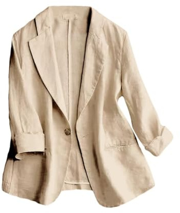 Mywinway Giacca da donna casual con maniche a 3/4, leggera, estiva, primaverile, in cotone e lino