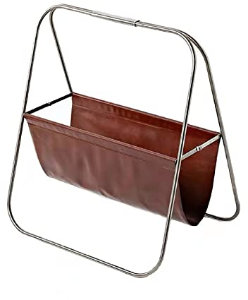 Bodenstehender Zeitschriftenständer, Edelstahl, Leder, Bücher- und Zeitungsständer, Bodenaufbewahrung, Zeitschriftenaufbewahrungsständer für Zuhause, Zeitungsregal, platzsparend (braun, 29 x 39 x