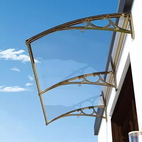 Vordach für Haustür Überdachung 120x300cm Polycarbonat Pultbogenvordach UV-Schutz Champagnerfarbe Haustürdach für Draußen(Size:100x100cm)