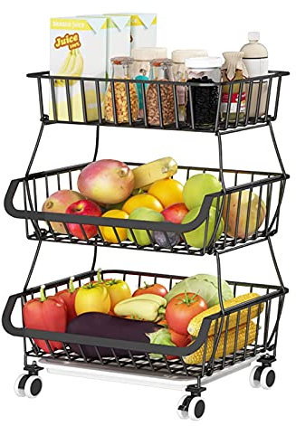 Cesto portafrutta con ruote, cestino portaoggetti da cucina in filo metallico per verdure, cipolle, patate, cestino per verdure