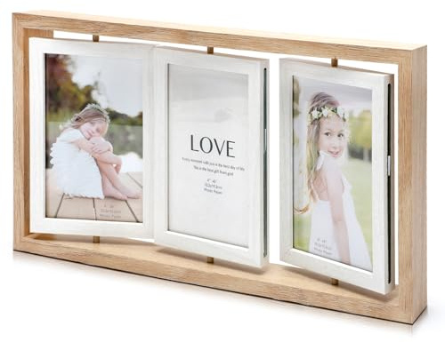 RANJIMA Bilderrahmen, Dreifach-Bilderrahmen Mehrfach für 3 bis zu 6 Fotos Drehbarer Fotorahemen Collage es können aus Holz Geschenke für Muttertag Hochzeit Mutter Freund Frauen
