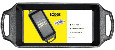 Lodge Molde de hierro fundido presazonado de 10 pulgadas, asas dobles, retención de calor sin igual para hornear consistente y uniforme, color negro