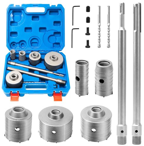Set di 9 Carotatrice a Tazza Muro per Cemento SDS PLUS Set Seghe a Tazza Trapano per Mattoni 30/40/65/80/100 mm con Adattatore SDS PLUS e Punte di Centraggio per Punte Resistenti Agli Urti