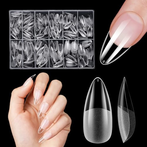 Almond Medium Nageltips für Gelnägel, Venares 500 Stück Acryl Künstliche Nägel Kurz 12 Größen Full Cover Nail Tips Almond, Soft Gel Tips Mandel Mittellänge mit Box - S