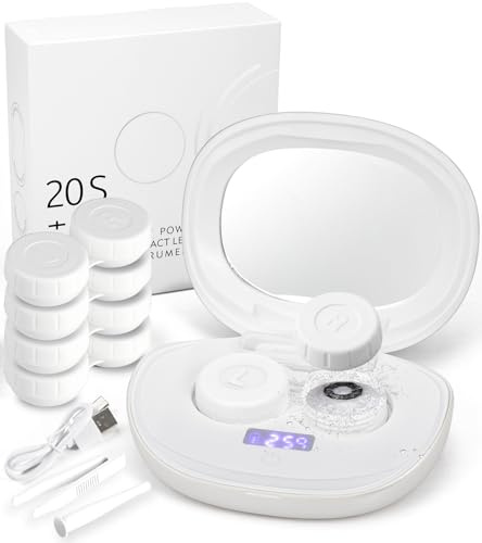 ofone Contact Lens Cleaner, Ultrasonic Contact Lens Cleaning Machine with USB Charger, Timer Display and 5 Contact Solution Cases Kit Replacement for Soft Hard Colored RGP Lenses (White)