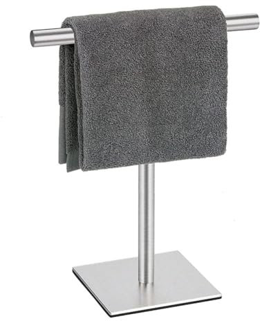 Ohsilv Handtuchhalter-Ständer für Badezimmer-Waschtisch, Edelstahl-Handtuchhalter, Ständer, Handtuchstange für Badezimmer – Silber, Langlebig, Einfache Installation, Einfach zu Bedienen.