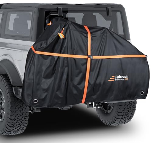 Faireach 800D Waterproof Bike Cover for Transport on Rack, Outdoor Bicycle Cover for 2 Bikes with Straps & Storage Bag, Windproof Heavy Duty Bike Covers for Rear Car Hitch Travel Storage
