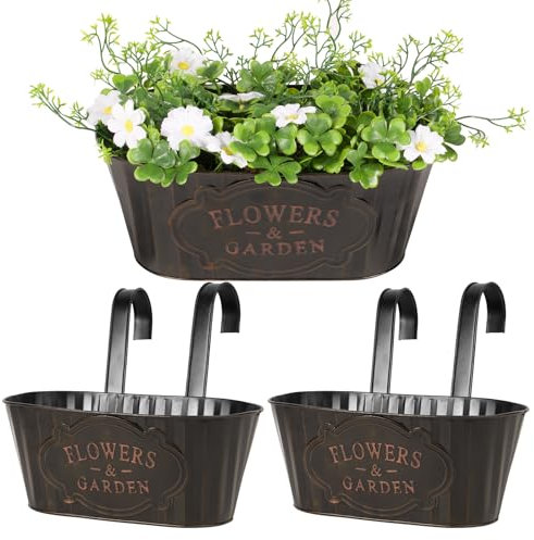 BOOMTOP 2pcs Metall Blumentopf Hängend Vintage Blumentöfpe mit Abnehmbar Haken Hängetöpfe für Pflanzen Blumen Hängetopf zum Aufhängen für Balkon Garten Wand Terrasse Innen Außen Schwarz 27x15x12cm