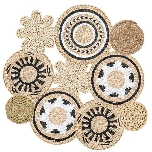 YiYa Set di cestini da parete in tessuto boho, da appendere alla parete, in rattan, fiori, decorazione da parete, per soggiorno, fattoria, soggiorno, cameretta dei bambini