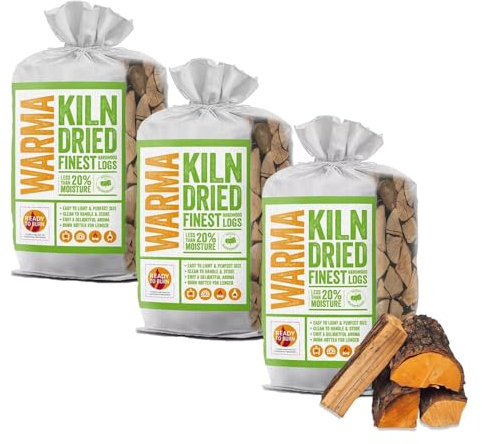 3 x 25L Packs Warma Kiln Dried Hardwood Firewood Logs - 75L Total - Ready to Burn & Easy to Carry - For Garden Chimeneas Large Ooni Pizza Ovens Wood Burning Fired Stoves Open Fires & Log Burners