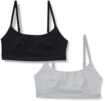 Amazon Essentials Bralette con Scollo Rotondo in Jersey di Cotone Donna, Confezione da 2, Grigio Puntinato/Nero, L