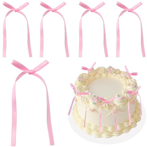 10PCS Light Pink Bow Cake Topper Bowknot Ribbons Bow Cake Dessert Picks Pink Cake Decorations for Baby Shower Kids Birthday Wedding Party Anniversary