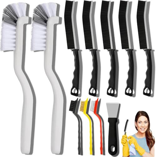 11Pcs Crevice Cleaning Brush Set, Hard Bristle Cleaning Supplies for Kitchen, Bathroom, Corner, Grout, Sink, Cup, Teapot, Bottle