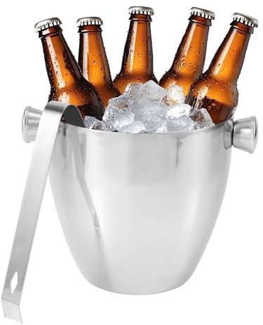 1.5L Stainless Steel Ice Bucket with Tongs, Compact Chill Holder Container for Cocktails, Beer, Wine, Beverage, Champagne Ice Pail Drink Tub, Keep Cooling Effect Longer at Home, Bars, Parties