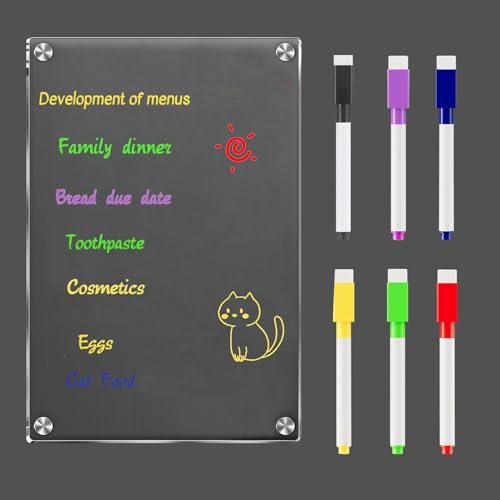 SEPSCO Tableau Magnetique Frigo, A4 Planning Calendrier Planificateur Hebdomadaire Ardoise Effacable Transparent Acrylique avec 6 Aimanté Marqueur, Menu Familial Organisateur Accessoires (Blanc)