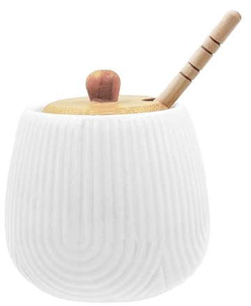 LA PORCELLANA BIANCA - Intavola Rayures Pot Miel avec Servimiel 250 ml, Porcelaine et Bois