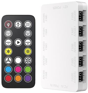 Ptdfjspt ARGB Cooling Fan Hub10-Port 4Pin 5V-3Pin Fan Controller with Magnetic Computer Case Lighting PWM Fan Splitter White