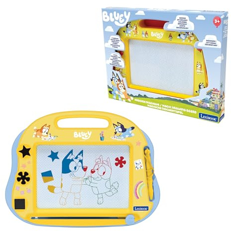 Lexibook, Bluey, Tableau de dessin magnétique multicolore, Jouet artistique pour enfants avec stylet et tampons, Jaune/Bleu, CRBY550