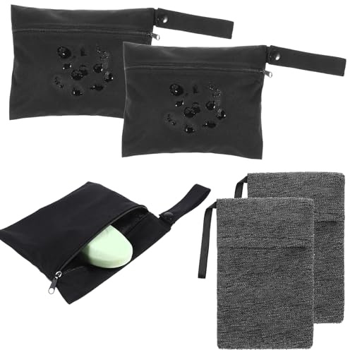 Thinp 4Pcs Soap Bags, Quick Dry Soap Pouch Bar Soaps Case for Use in Baths or Showers Travel Portable Case Bar Cleaner Pouch Saver Pocket for Camping Enthusiasts Practical Tools（Black & Grey）