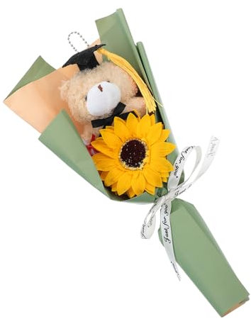 ABOOFAN Bouquet di Laurea con Orso Beige in Fiori Artificiali, Resistente a Deformazioni e Conservabile, per Decorazioni di Feste di Laurea e Party