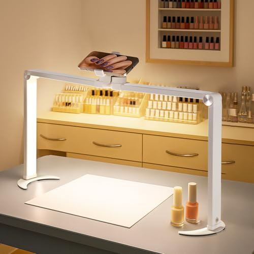 VIHBRAI Lampe für Nagel Schreibtisch,Faltbare LED Nageltischlampe für Nail,26 in Nageltisch lampe für Schönheit/Wimpern/kosmetikliege (Quadrat-Weiß)
