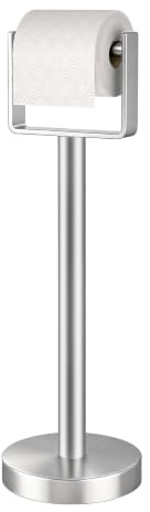 YUMORE Toilet Roll Holder Free Standing,Pedestal Toilet Paper Storage Dispenser Stainless Steel Toilet Paper Stand Floor Toilet Tissue Roll Holder for Bathroom WC, Anti-slip Weighted Base, Silver
