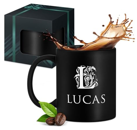 Maverton Tasse en céramique à personnaliser pour homme | 33 Cl Mug original à café/thé avec votre texte gravé pour lui, pour prof, collègue, cadeau d’anniversaire, noir mat, initiale