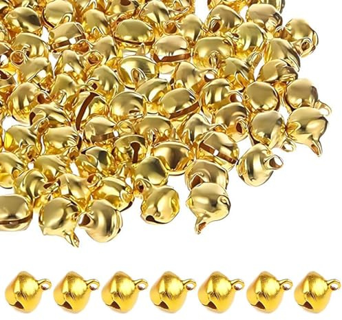 Cascabeles, 50 Piezas Cascabeles,Campanas De Metal,Para Fabricación De Joyas, Bisutería, Hacer Guirnaldas Navideñas,Embalaje De Regalo,Decoración Navideña,14mm (Oro)