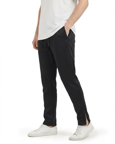 Zylioo lång/extra långa joggingbyxor herr långa ben, sommar sportbyxor, sweatbyxor, träningsbyxor sweatpants, löparbyxor, långa steglängd, Svart/svart sidoremsa, M Tall