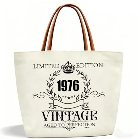 Sac fourre-tout en toile 50e Cadeaux d'anniversaire pour femmes, Vintage 1976 Sac à main en toile Sac fourre-tout, Cadeaux pour 50e anniversaire Sac à provisions pour femme, mère, petite amie