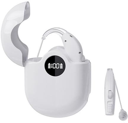 Amplificatore acustico ricaricabile for adulti, dispositivi di del suono digitali ricaricabili con custodia di ricarica, riduzione intelligente del rumore, indicazione della carica residua(White)