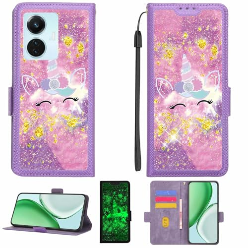Kinetijy Coque Compatible pour Vivo T1 4g V2153 Coque Étui Housse Case Support [avec Film Protecteur HD d'une dureté de 9H] [Blocage RFID][Paillettes dorées + Brillantes] LPT-DJS