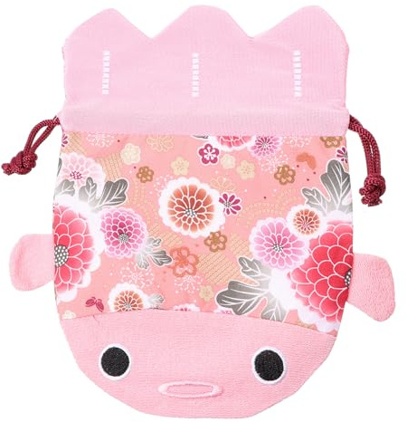 SHOWERORO Bolsa de Dulces para Boda Grande Rosa Cordón, Monedero Japonés de Tela Patrón Tradicional Dorado, Bolsa de Fiesta para Regalos y Souvenirs en Celebraciones