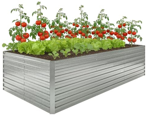 Outsunny Jardinière Extérieure Carré Potager de Jardin 240x120x60cm Gris | Jardinière Surélevée Galvanisée, Rectangulaire, Bordure de Sécurité, Fond Ouvert, pour Fleurs et Légumes