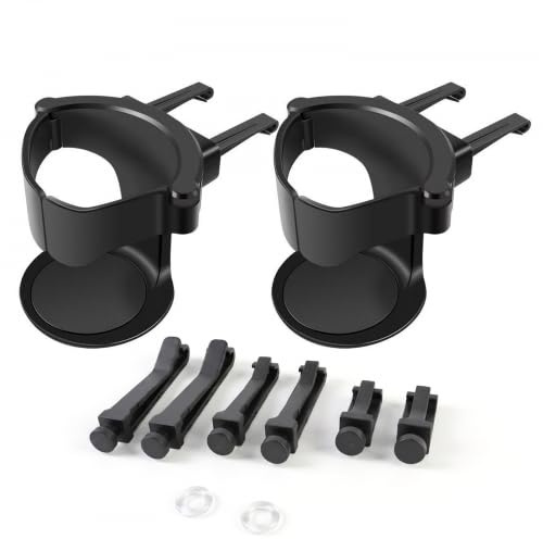 Universal Car Cup Holder Expander with Adjustable Air Vent Clips, Anti-Slip EVA Pads Drink Holders for Cars, Trucks and Vans, Secure Beverage Organizer for Water Bottles and Coffee Cups, 2 Pack Black