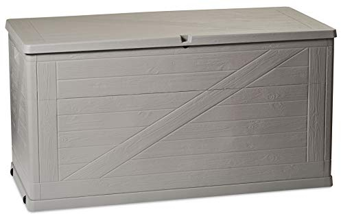 Toomax baule portaoggetti multibox wood da esterni, finitura effetto legno, colore grigio tortora, dimensioni cm 120x56x63h.
