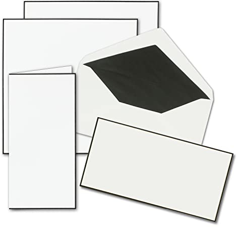 50x Trauerkarten Sets - DIN Lang Doppelkarten mit gefütterten Umschlägen - beides mit handgemachter schwarzer Rand - Faltkarten für Kondolenz