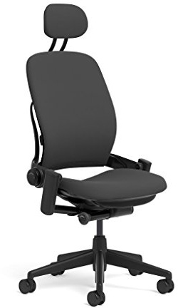 Steelcase Leap Task Chair: Black Base - Armless - Headrest - Hard Floor Casters