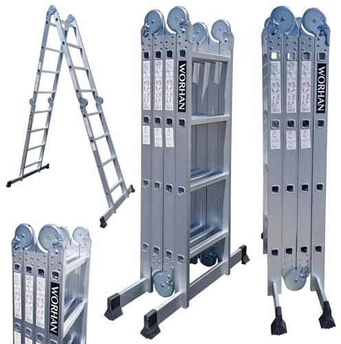 WORHAN MEHRZWECKLEITER ANLEGELEITER STEHLEITER 460cm AUS Aluminium Leiter 4,6m KS4.6