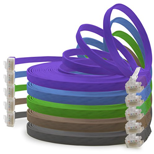 1aTTack.de 3,0 m – 5 färger (02) – Cat.6 platt nätverkskabel Cat6 platt kabel ultratunn Cat.6 patchkabel 1000 Mbit/s Gigabit LAN (RJ45) platt smal mikro