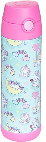 Snug Kids Flask - Stainless Steel Insulated Water Bottle with Straw for Children/Toddlers (Girls/Boys) - Unicorns, 500ml
