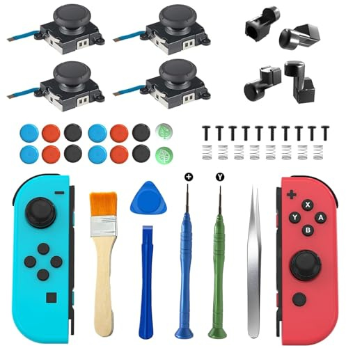 OLCLSS 3D Replacement Analog Joystick Thumb Sticks for Nintendo Switch Joy-Con Controller with 4 Thumb Stick Caps Joy-Con Metal Lock Buckles with Latches Replacement Repair Tool Kit(20 in 1)