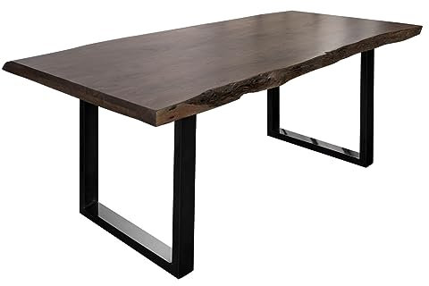 MASSIVMOEBEL24.DE | Baumtisch Akazie 220x100x77 grau lackiert/U-Beine anthrazit glänzend Freeform 5