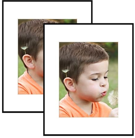 Frametory, 16x20 Black Aluminum Picture Frame - Set of 2 - Ideal for Displaying 11x14 Photos with Mat or 16x20 Without Mat - Real Glass Front - Simple Gallery Wall Frames for Art Prints and Posters