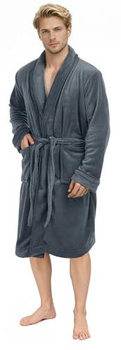 NY Threads Lujo Bata de Forro para Hombre - Batas De Estar En Casa de Súper Suave (XL, Gris)