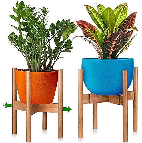 Unibos Bamboo Plant Stand Adjustable Flower Pot Holder to Fit 20-30 Centimetre Plant Pots Indoor and Outdoor Use Mid Century Design Home Accessory (Natural)