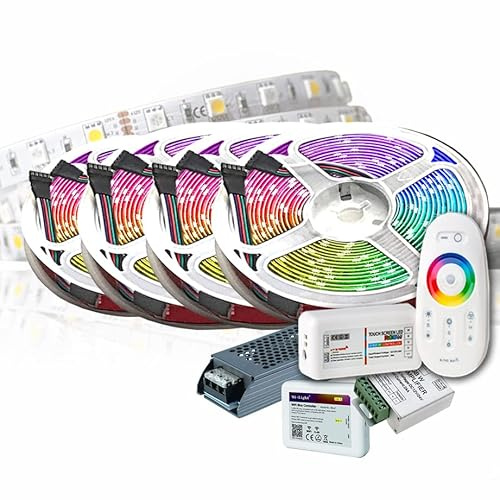 20M PREMIUM 24V RGB+WW RGBW LED Streifen Band Strip 5050 SMD RGB+Warmweiss LED Lichtleiste 1200LEDs 60LED's/M+WLAN WiFi MiLight control Smartphone +Netzteil 400W STROMVERSORGUNG - Sicher