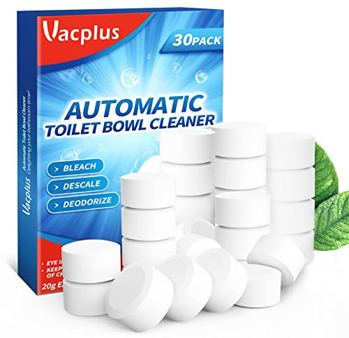 Vacplus Toilet Bowl Cleaner Tablets 30 PACK, Automatic Toilet Bowl Cleaners with Bleach for Deodorizing and Descaling, Bathroom Cleaner Against Tough Stains